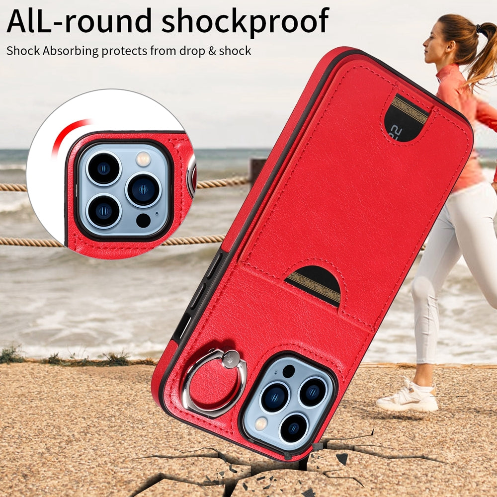 iPhone 13 Pro Max Calf Texture Phone Case with Card Slot & Ring Holder - Durable & Stylish Protection
