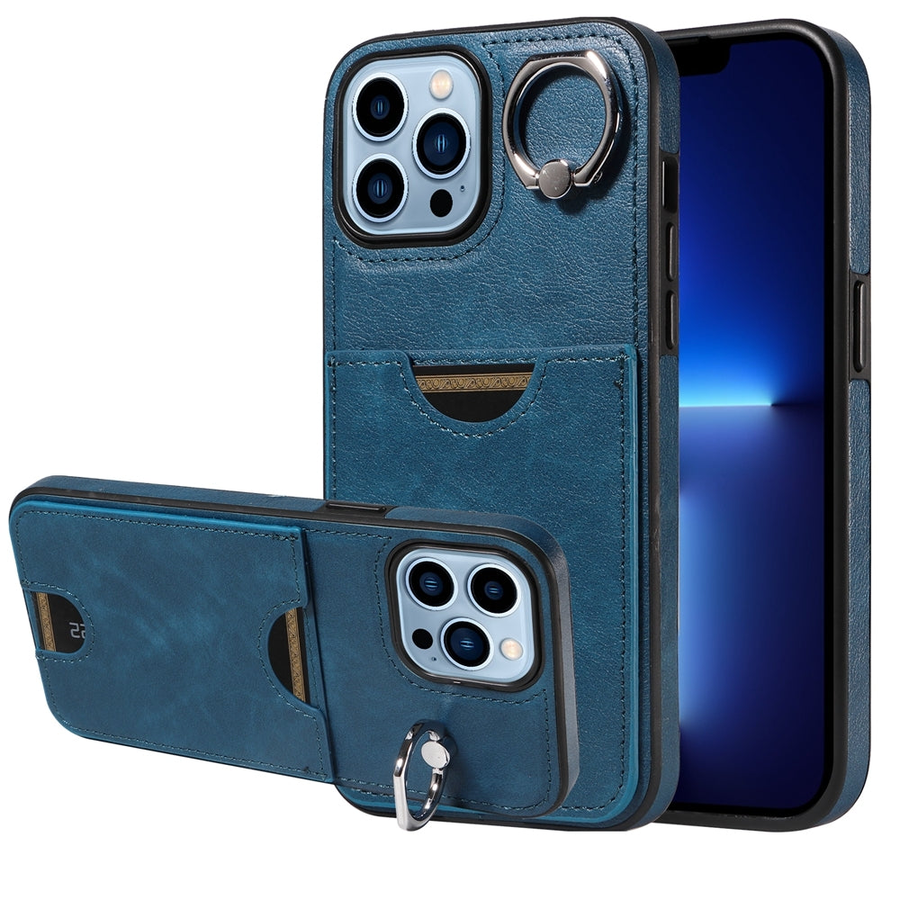 iPhone 13 Pro Max Calf Texture Phone Case with Card Slot & Ring Holder - Durable & Stylish Protection