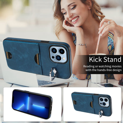 iPhone 13 Pro Max Calf Texture Phone Case with Card Slot & Ring Holder - Durable & Stylish Protection