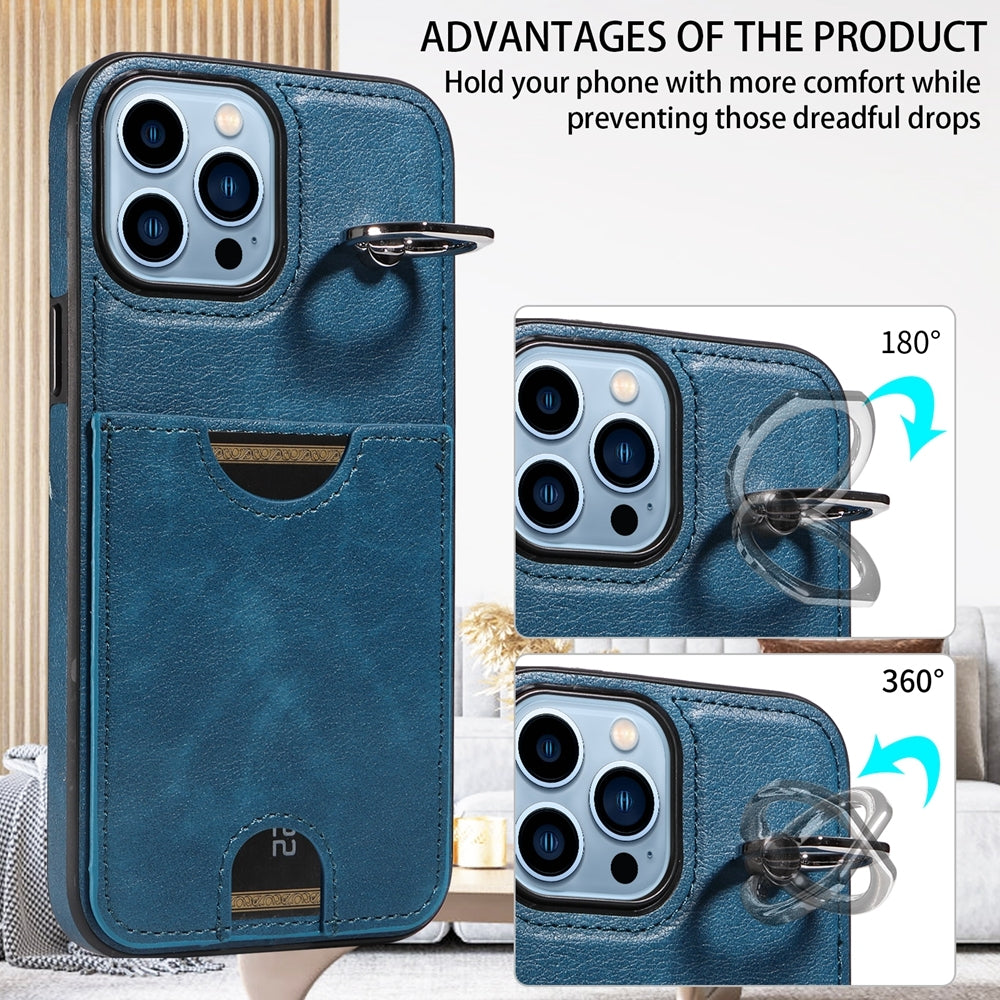iPhone 13 Pro Max Calf Texture Phone Case with Card Slot & Ring Holder - Durable & Stylish Protection