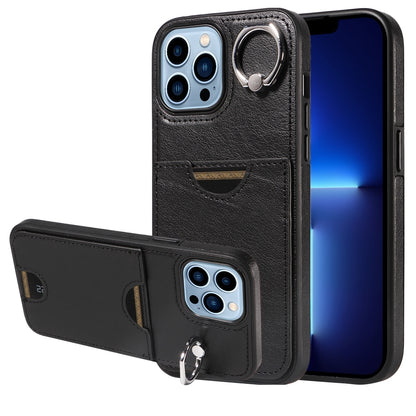 iPhone 13 Pro Max Calf Texture Phone Case with Card Slot & Ring Holder - Durable & Stylish Protection