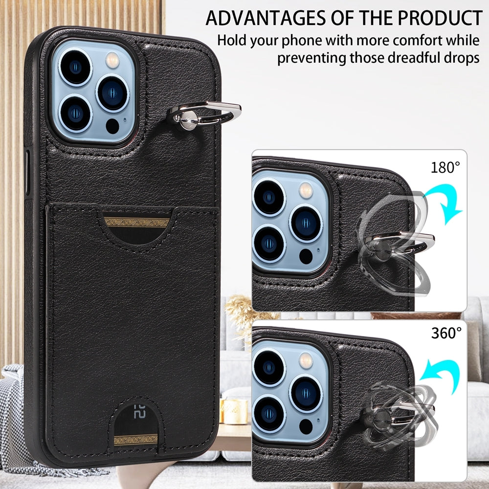 iPhone 13 Pro Max Calf Texture Phone Case with Card Slot & Ring Holder - Durable & Stylish Protection