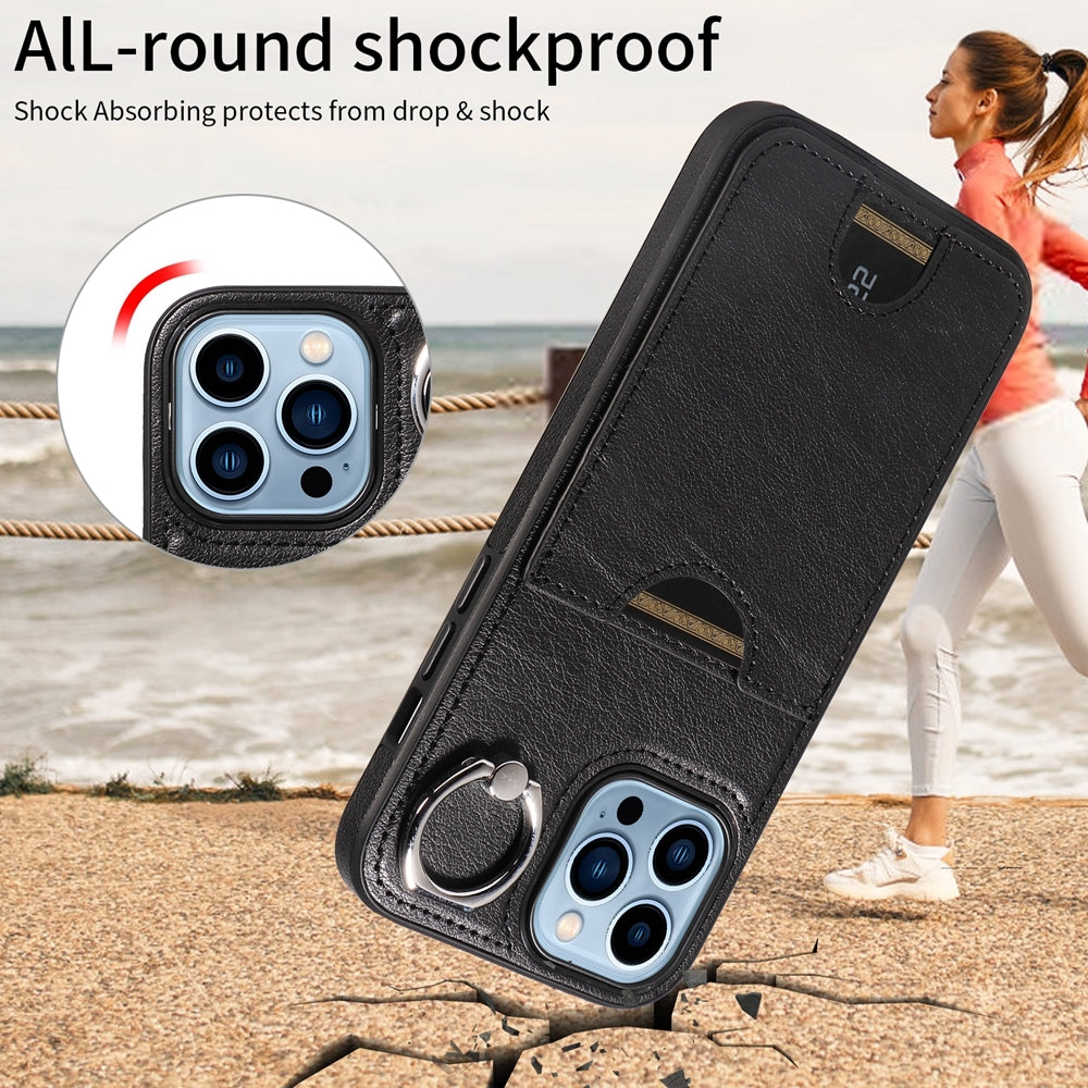 iPhone 13 Pro Max Calf Texture Phone Case with Card Slot & Ring Holder - Durable & Stylish Protection