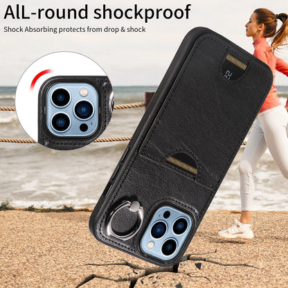 iPhone 13 Pro Max Calf Texture Phone Case with Card Slot & Ring Holder - Durable & Stylish Protection