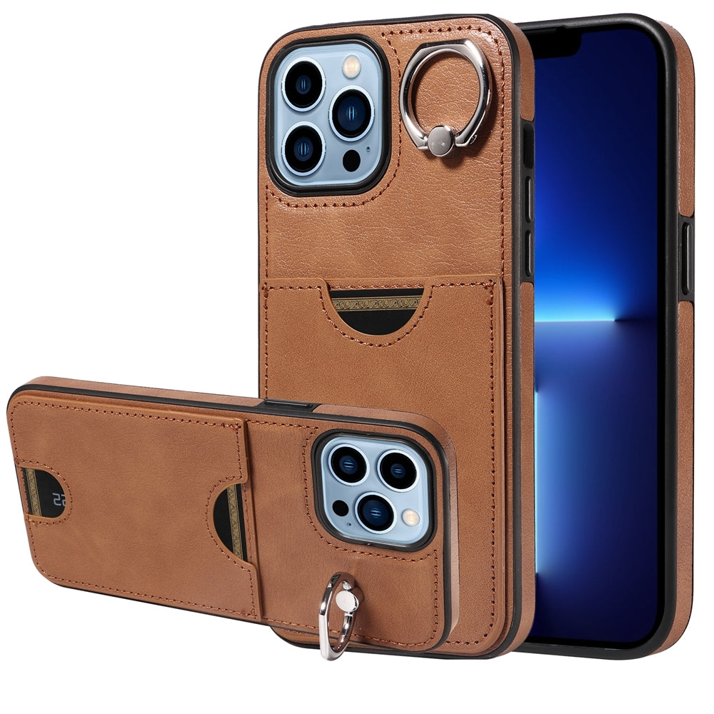 iPhone 13 Pro Max Calf Texture Phone Case with Card Slot & Ring Holder - Durable & Stylish Protection