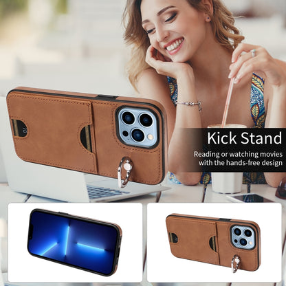 iPhone 13 Pro Max Calf Texture Phone Case with Card Slot & Ring Holder - Durable & Stylish Protection