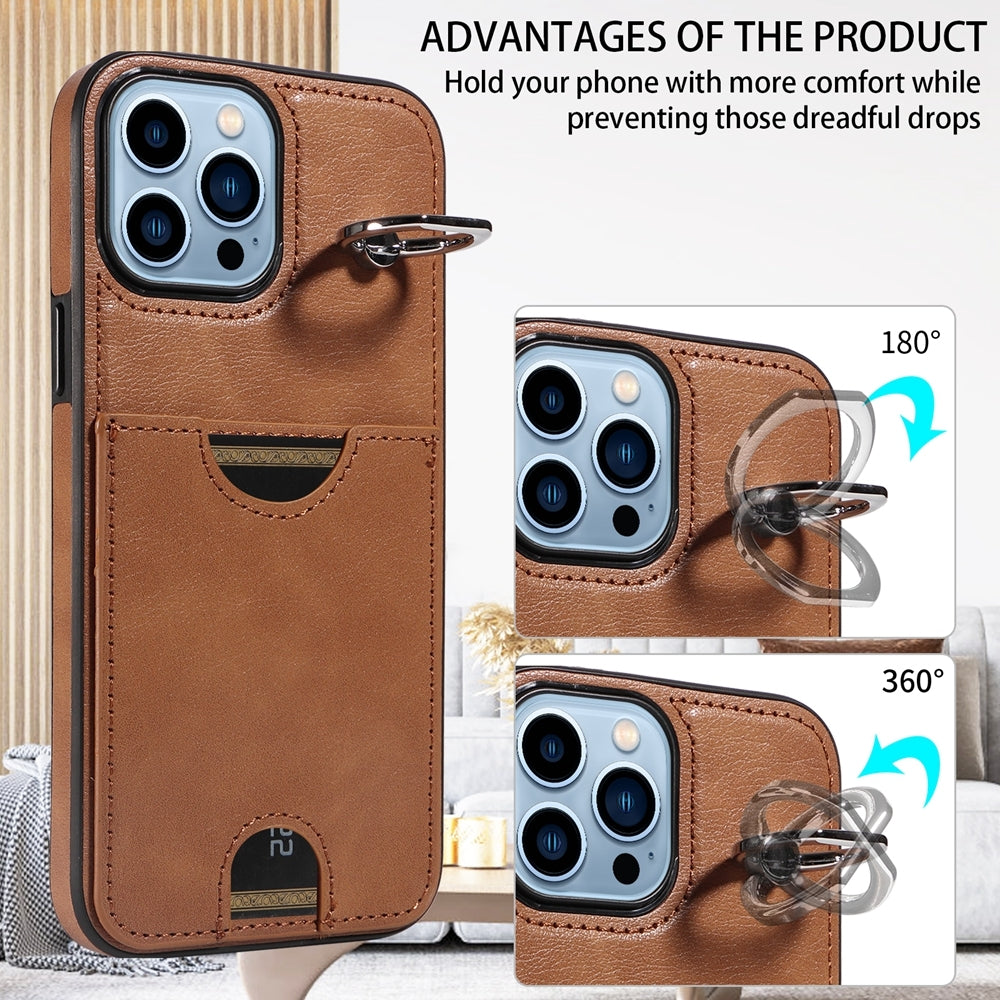 iPhone 13 Pro Max Calf Texture Phone Case with Card Slot & Ring Holder - Durable & Stylish Protection