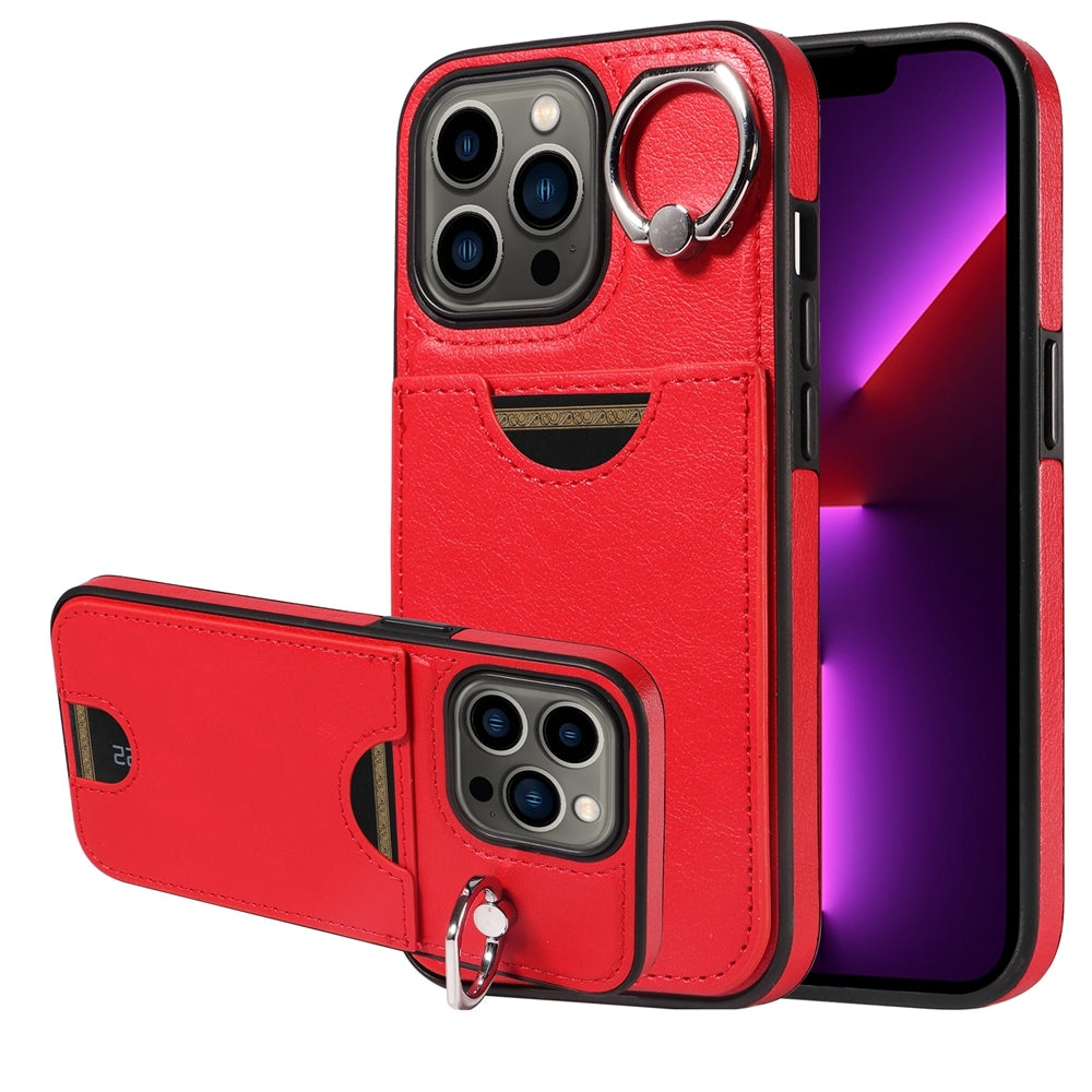 iPhone 13 Pro Calf Texture Phone Case with Card Slot & Ring Holder - Durable & Stylish Protection