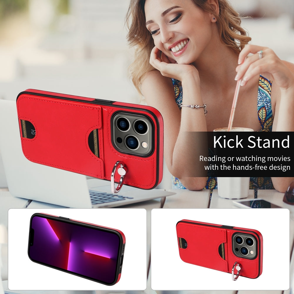 iPhone 13 Pro Calf Texture Phone Case with Card Slot & Ring Holder - Durable & Stylish Protection