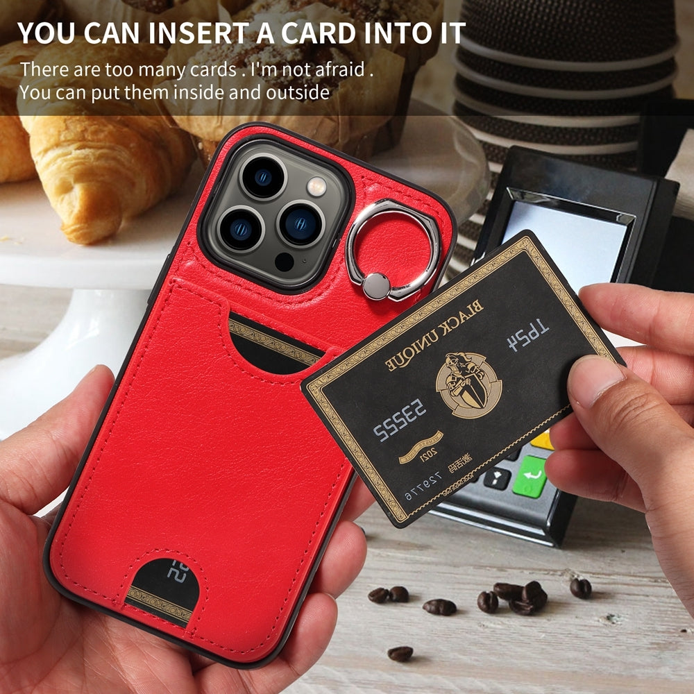 iPhone 13 Pro Calf Texture Phone Case with Card Slot & Ring Holder - Durable & Stylish Protection