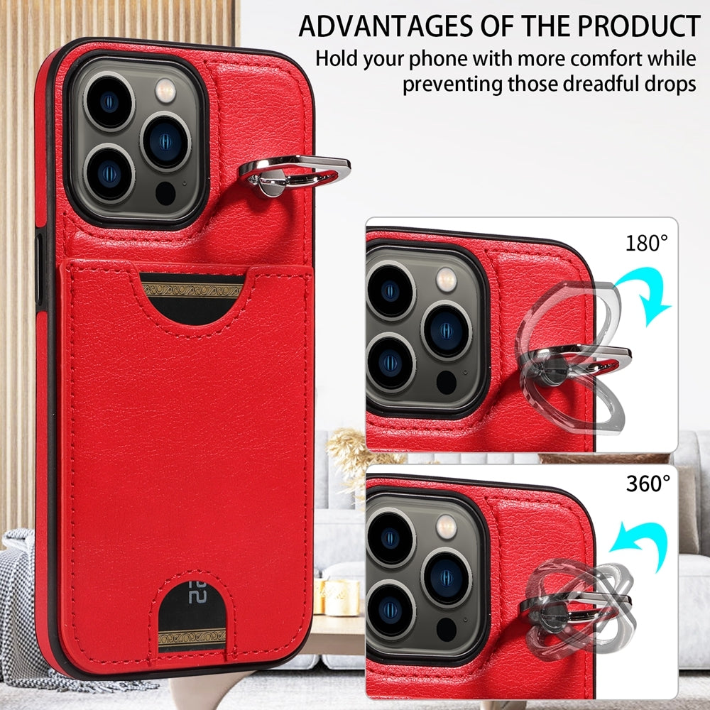 iPhone 13 Pro Calf Texture Phone Case with Card Slot & Ring Holder - Durable & Stylish Protection
