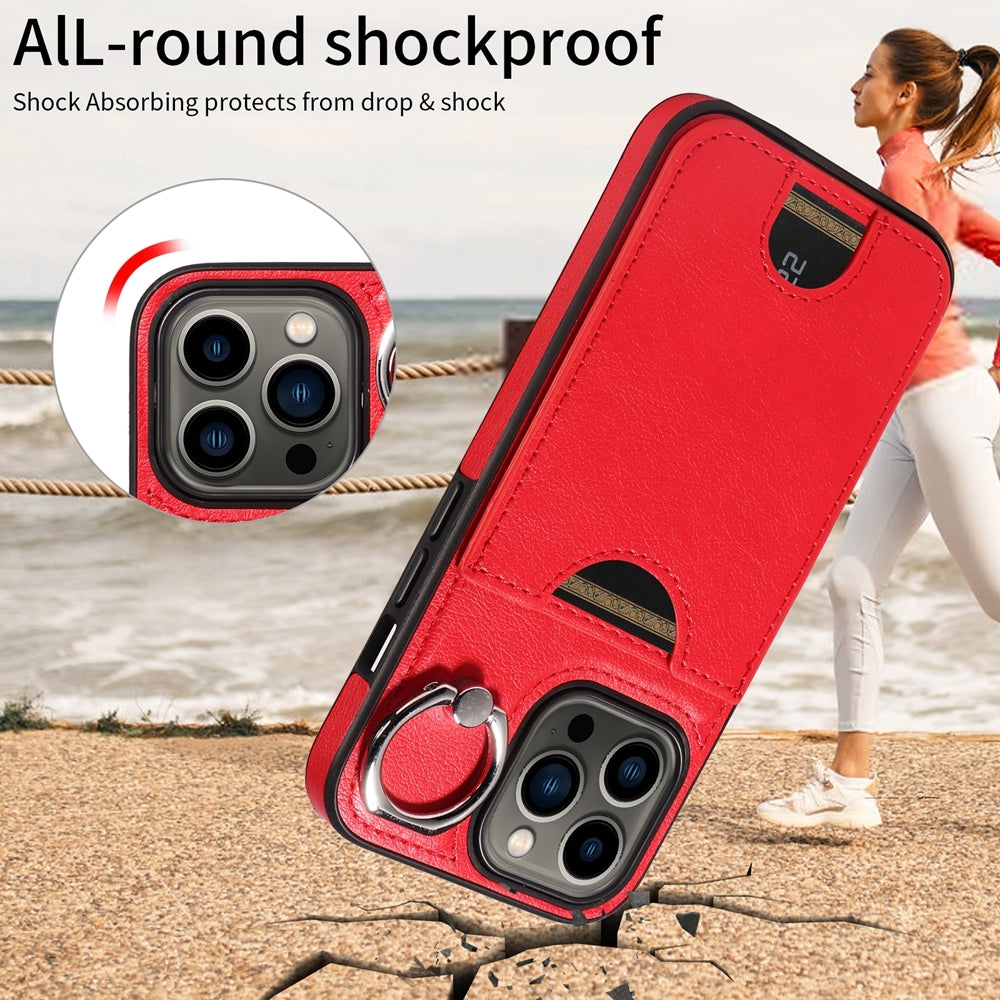 iPhone 13 Pro Calf Texture Phone Case with Card Slot & Ring Holder - Durable & Stylish Protection