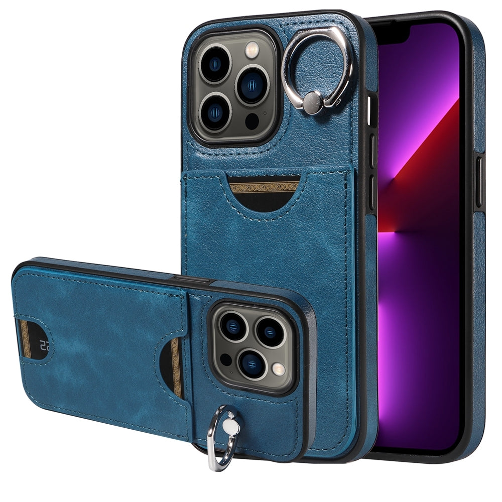 iPhone 13 Pro Calf Texture Phone Case with Card Slot & Ring Holder - Durable & Stylish Protection