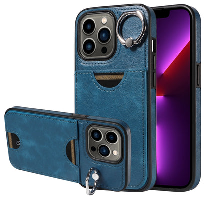iPhone 13 Pro Calf Texture Phone Case with Card Slot & Ring Holder - Durable & Stylish Protection