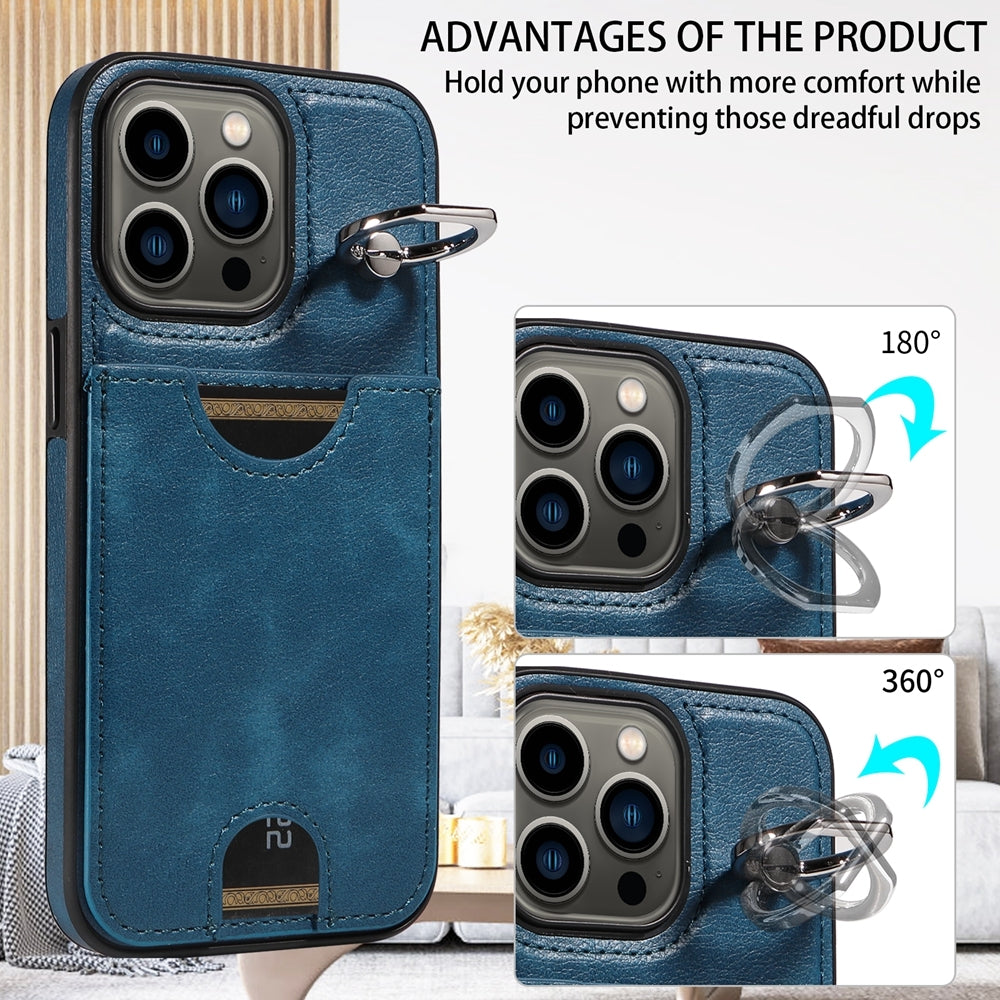 iPhone 13 Pro Calf Texture Phone Case with Card Slot & Ring Holder - Durable & Stylish Protection