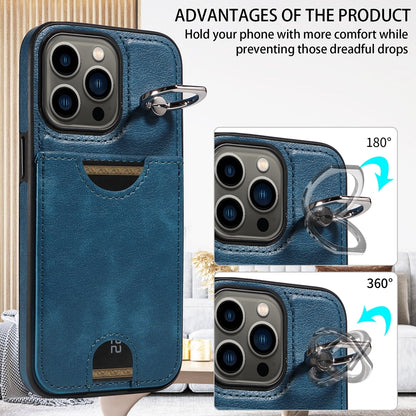 iPhone 13 Pro Calf Texture Phone Case with Card Slot & Ring Holder - Durable & Stylish Protection