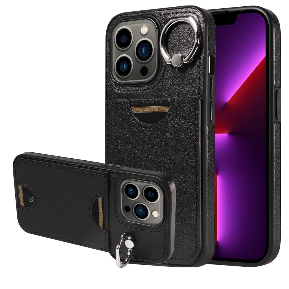iPhone 13 Pro Calf Texture Phone Case with Card Slot & Ring Holder - Durable & Stylish Protection