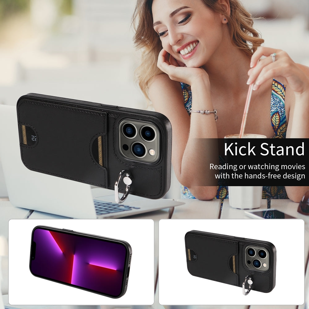 iPhone 13 Pro Calf Texture Phone Case with Card Slot & Ring Holder - Durable & Stylish Protection