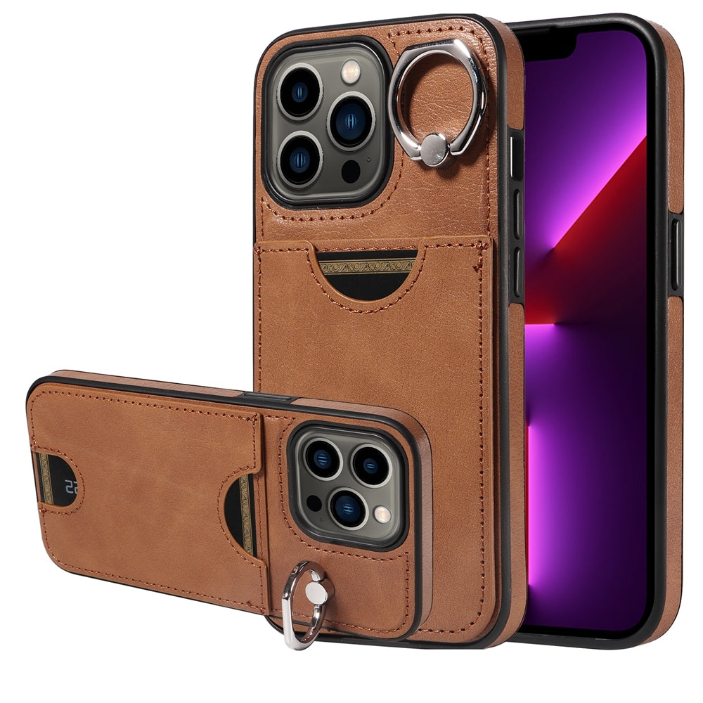 iPhone 13 Pro Calf Texture Phone Case with Card Slot & Ring Holder - Durable & Stylish Protection