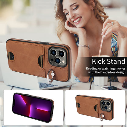 iPhone 13 Pro Calf Texture Phone Case with Card Slot & Ring Holder - Durable & Stylish Protection