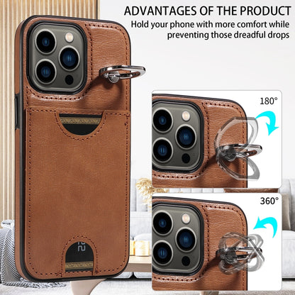 iPhone 13 Pro Calf Texture Phone Case with Card Slot & Ring Holder - Durable & Stylish Protection