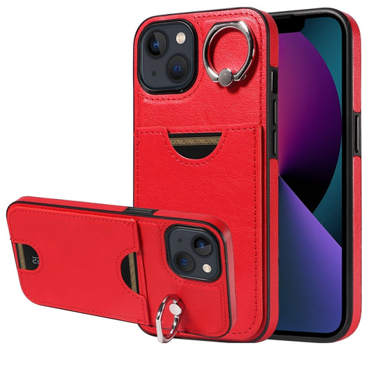iPhone 13 Calf Texture Phone Case with Card Slot & Ring Holder - Durable & Stylish Protection
