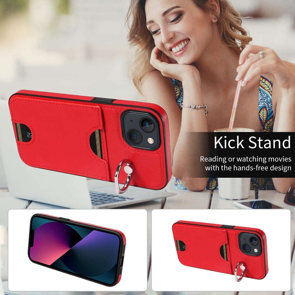iPhone 13 Calf Texture Phone Case with Card Slot & Ring Holder - Durable & Stylish Protection