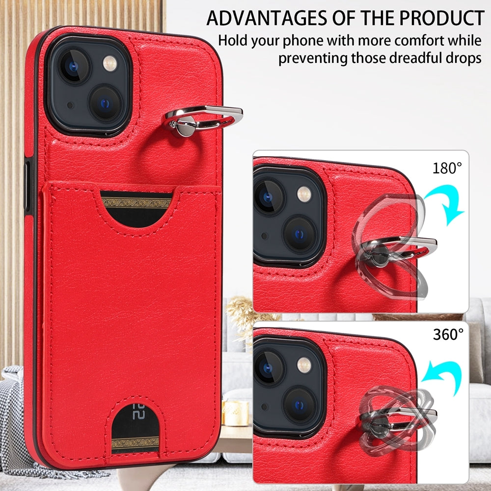 iPhone 13 Calf Texture Phone Case with Card Slot & Ring Holder - Durable & Stylish Protection