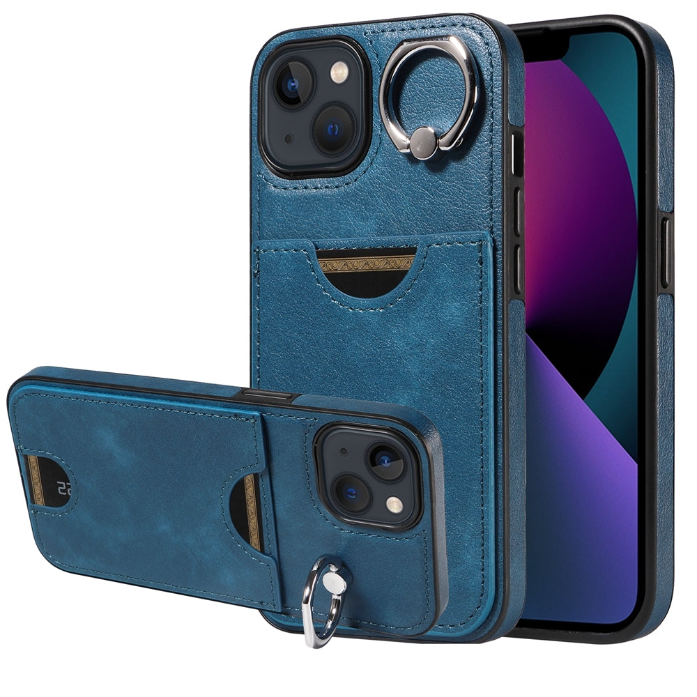 iPhone 13 Calf Texture Phone Case with Card Slot & Ring Holder - Durable & Stylish Protection
