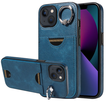 iPhone 13 Calf Texture Phone Case with Card Slot & Ring Holder - Durable & Stylish Protection
