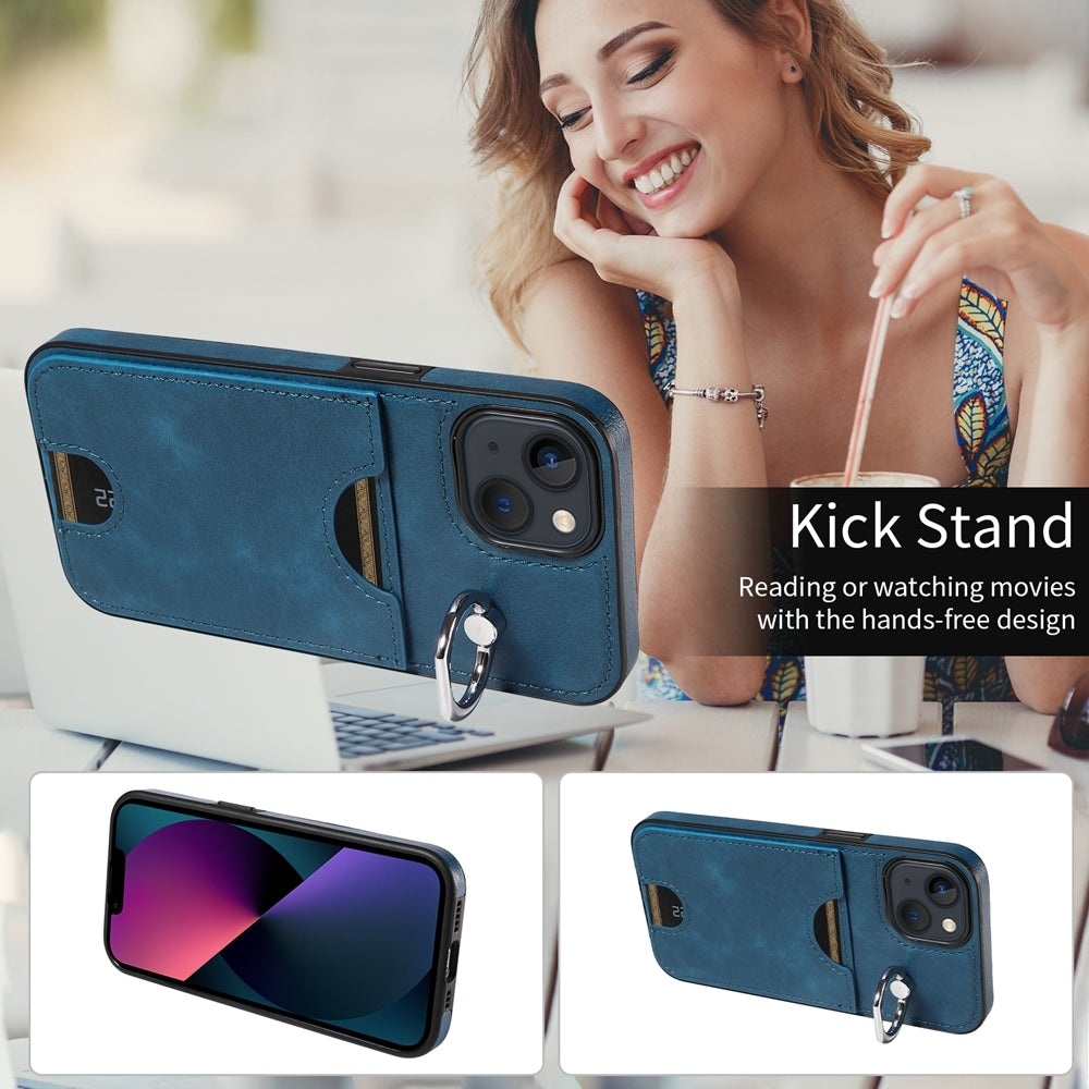 iPhone 13 Calf Texture Phone Case with Card Slot & Ring Holder - Durable & Stylish Protection