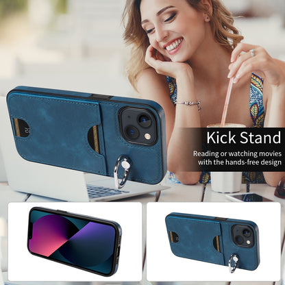 iPhone 13 Calf Texture Phone Case with Card Slot & Ring Holder - Durable & Stylish Protection