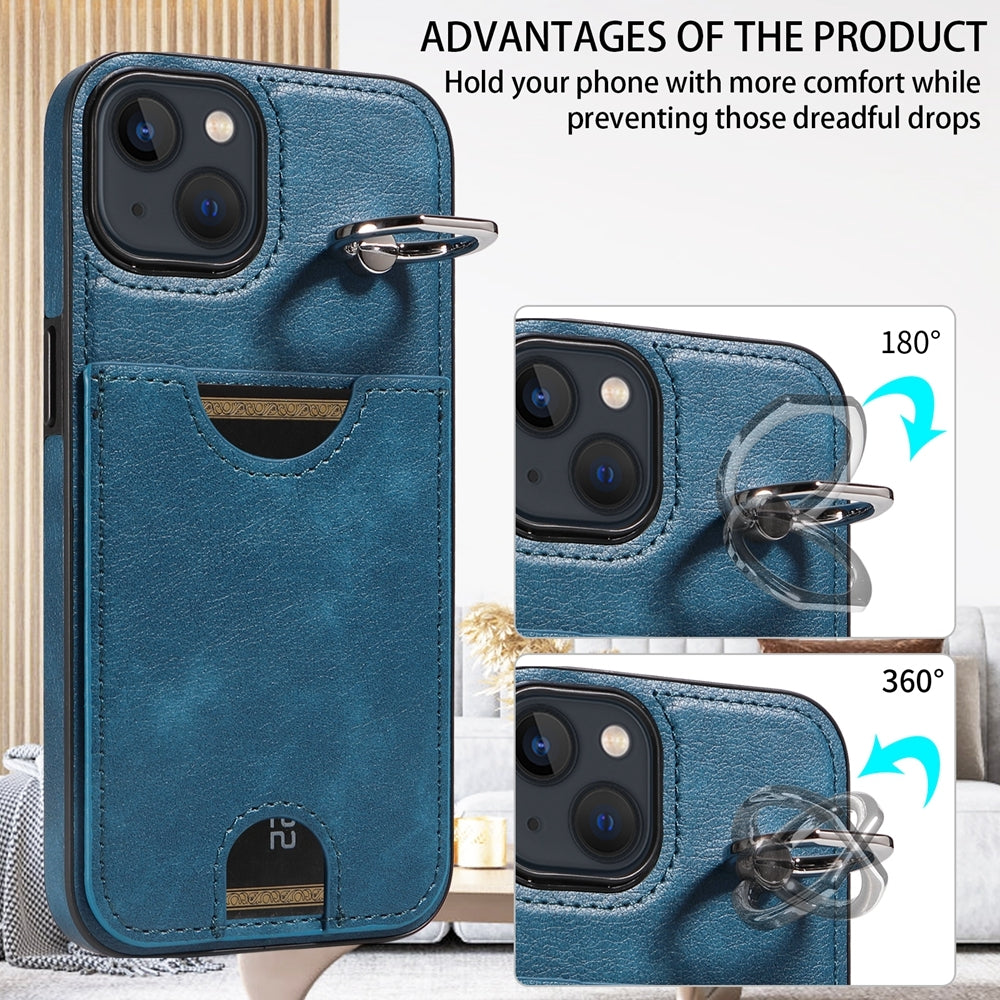 iPhone 13 Calf Texture Phone Case with Card Slot & Ring Holder - Durable & Stylish Protection