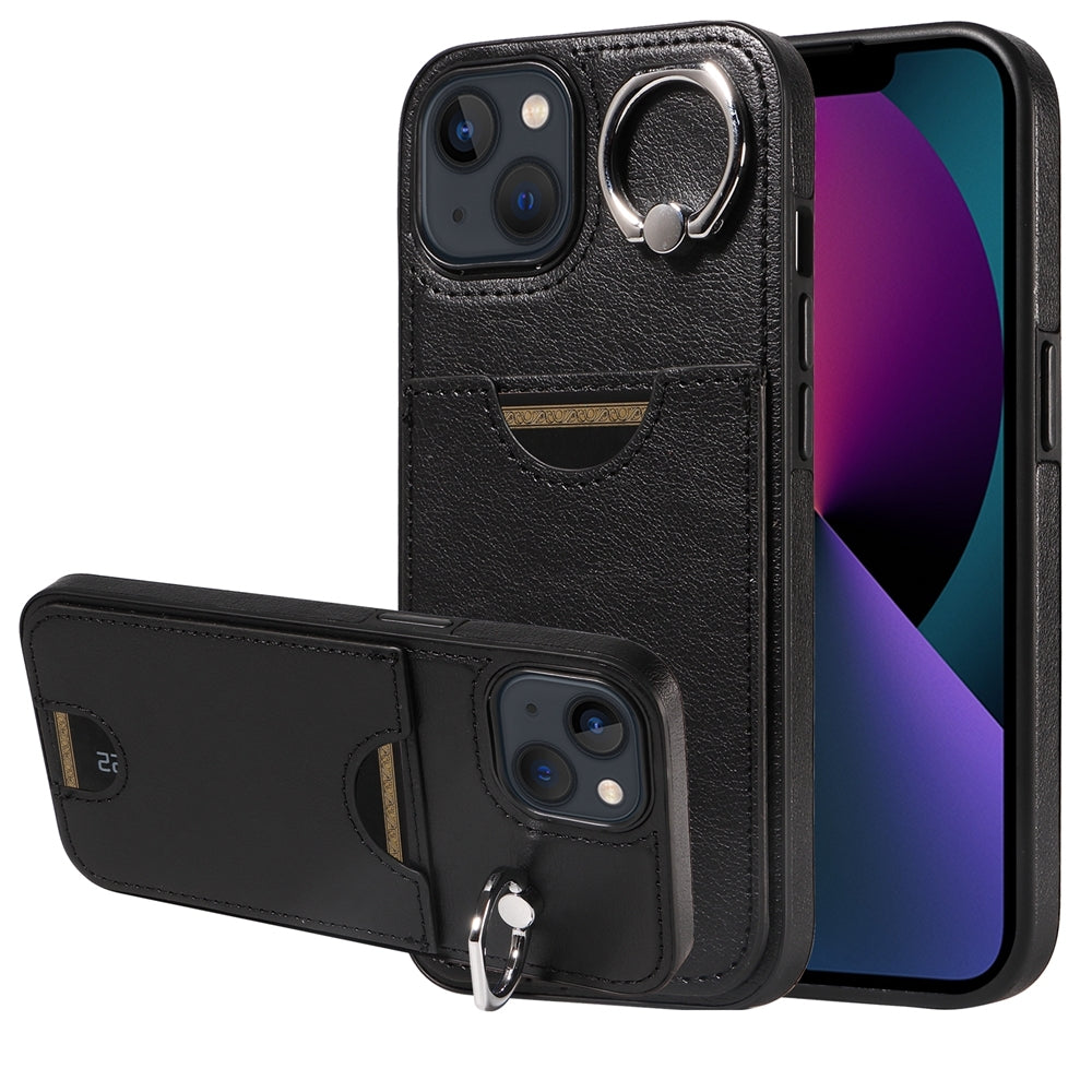 iPhone 13 Calf Texture Phone Case with Card Slot & Ring Holder - Durable & Stylish Protection