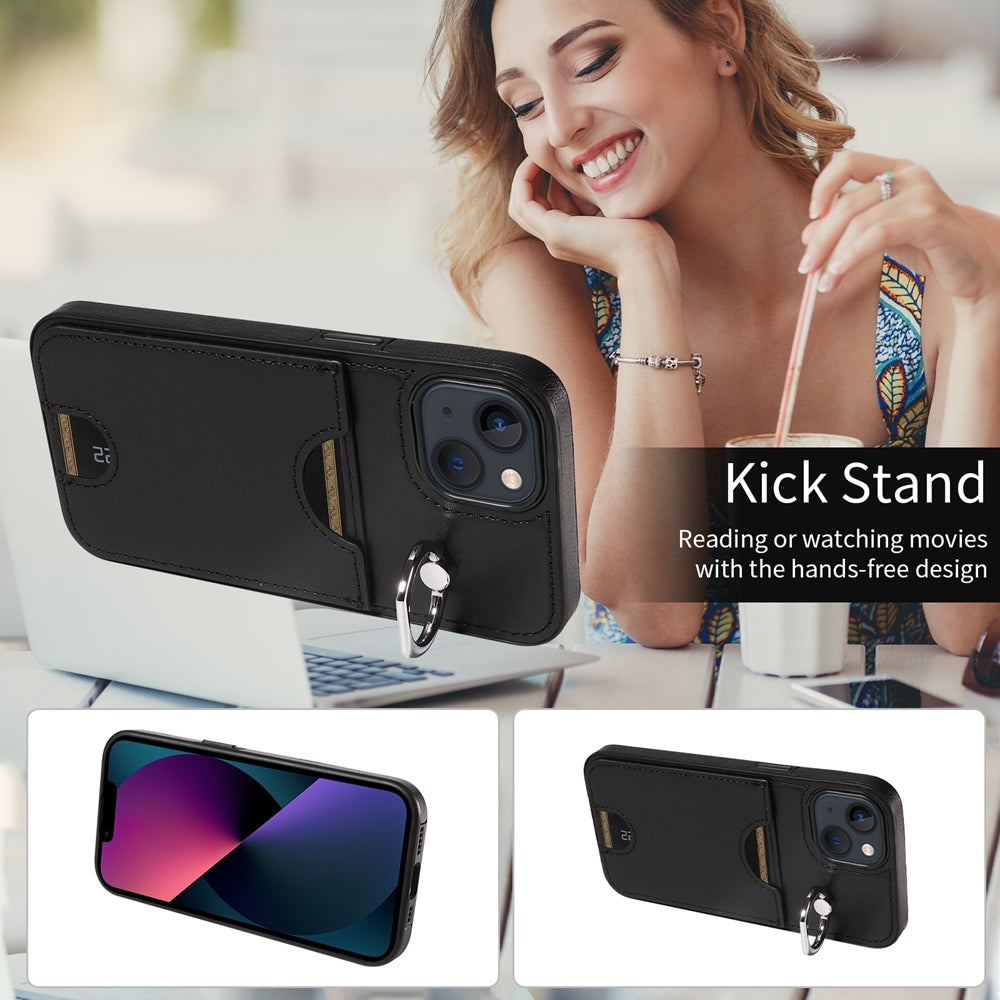 iPhone 13 Calf Texture Phone Case with Card Slot & Ring Holder - Durable & Stylish Protection