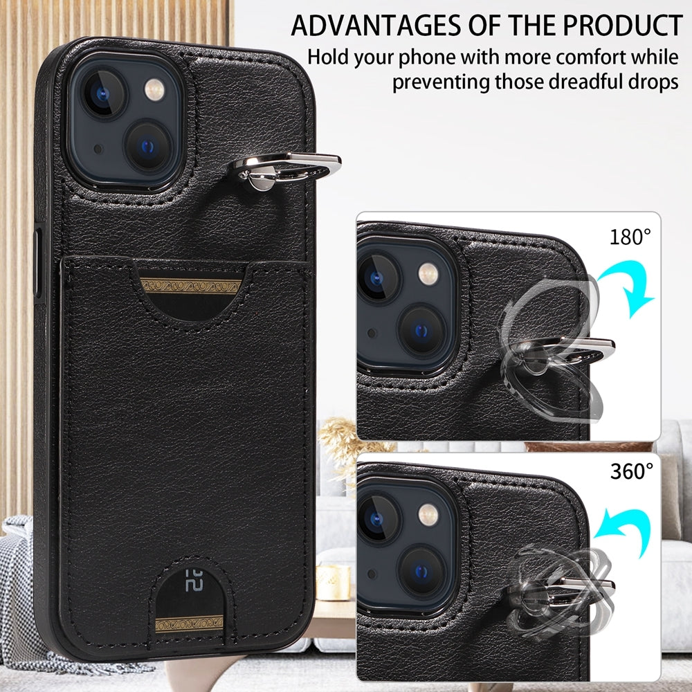 iPhone 13 Calf Texture Phone Case with Card Slot & Ring Holder - Durable & Stylish Protection