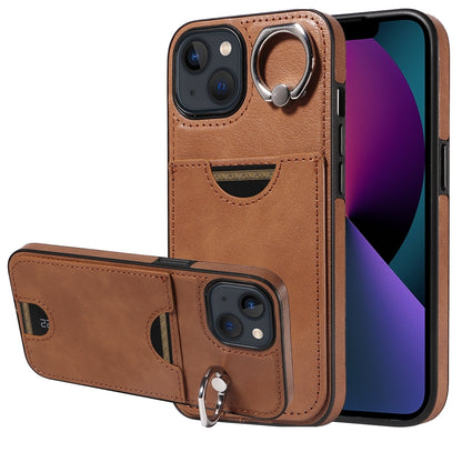 iPhone 13 Calf Texture Phone Case with Card Slot & Ring Holder - Durable & Stylish Protection