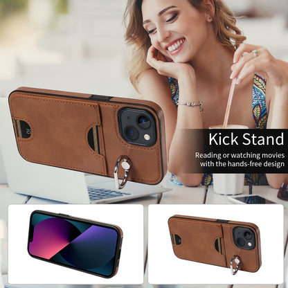 iPhone 13 Calf Texture Phone Case with Card Slot & Ring Holder - Durable & Stylish Protection