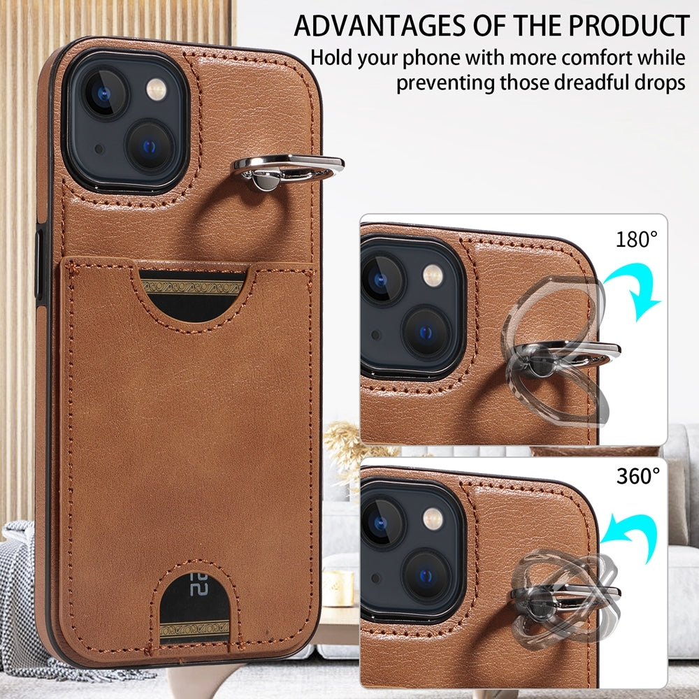 iPhone 13 Calf Texture Phone Case with Card Slot & Ring Holder - Durable & Stylish Protection