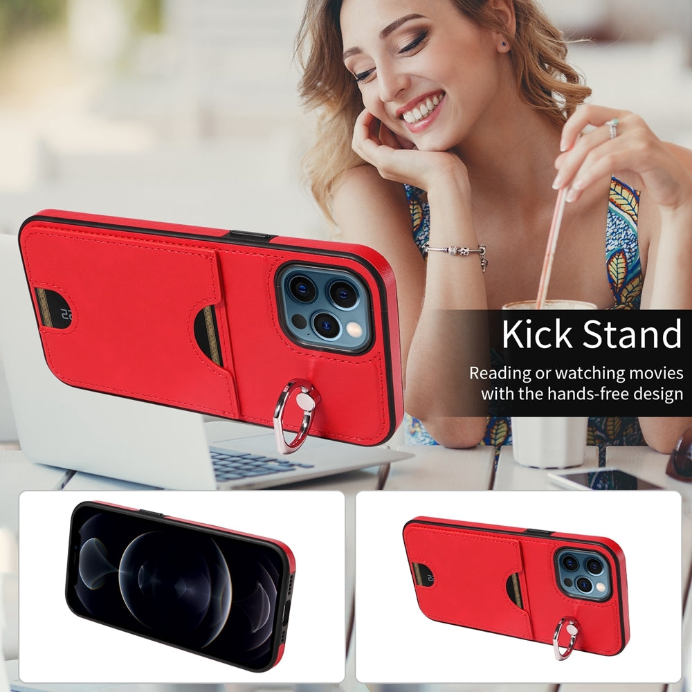 iPhone 12 Pro Max Calf Texture Phone Case with Card Slot & Ring Holder - Durable & Stylish Protection