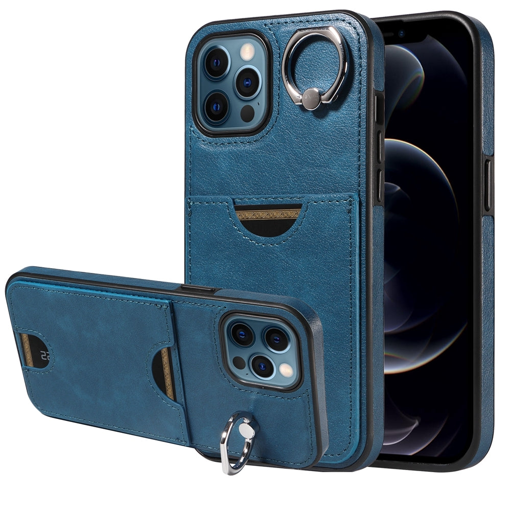 iPhone 12 Pro Max Calf Texture Phone Case with Card Slot & Ring Holder - Durable & Stylish Protection