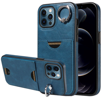 iPhone 12 Pro Max Calf Texture Phone Case with Card Slot & Ring Holder - Durable & Stylish Protection