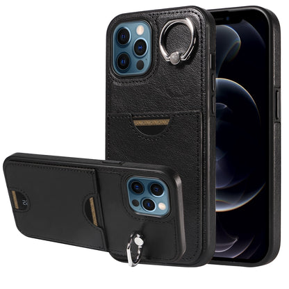 iPhone 12 Pro Max Calf Texture Phone Case with Card Slot & Ring Holder - Durable & Stylish Protection