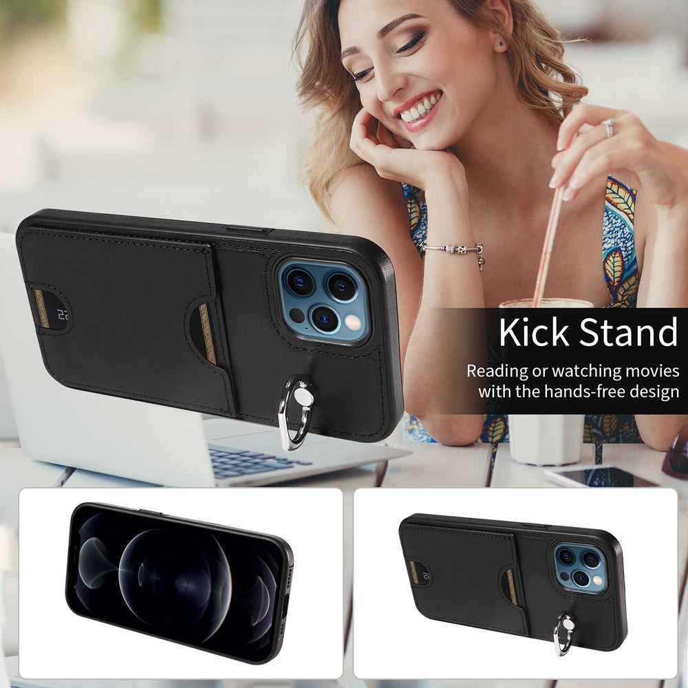 iPhone 12 Pro Max Calf Texture Phone Case with Card Slot & Ring Holder - Durable & Stylish Protection
