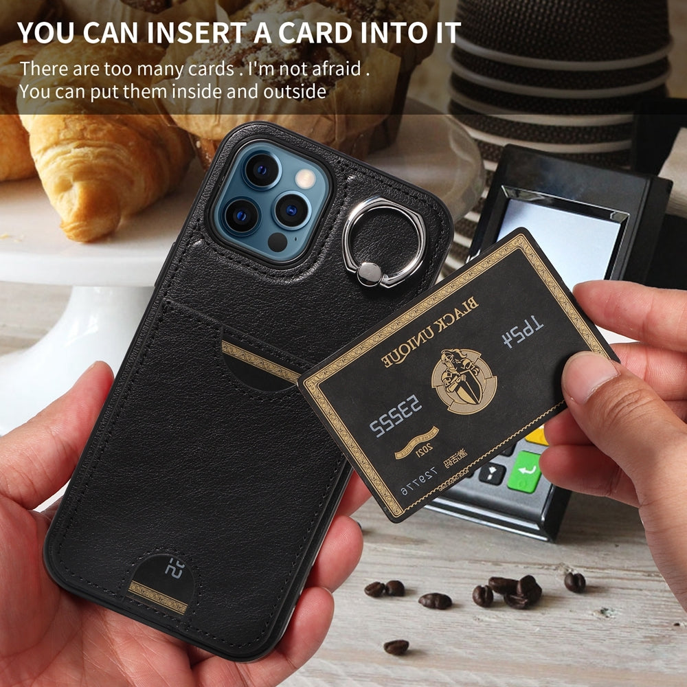 iPhone 12 Pro Max Calf Texture Phone Case with Card Slot & Ring Holder - Durable & Stylish Protection