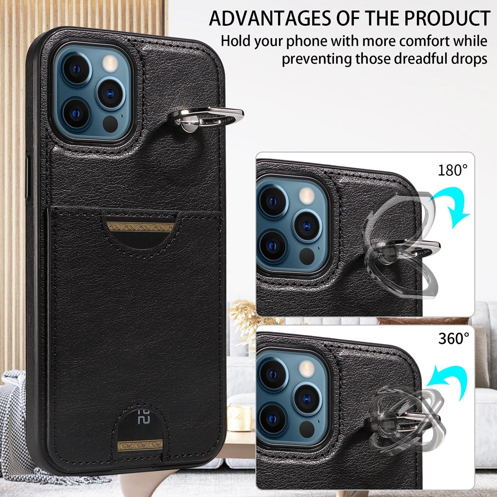 iPhone 12 Pro Max Calf Texture Phone Case with Card Slot & Ring Holder - Durable & Stylish Protection