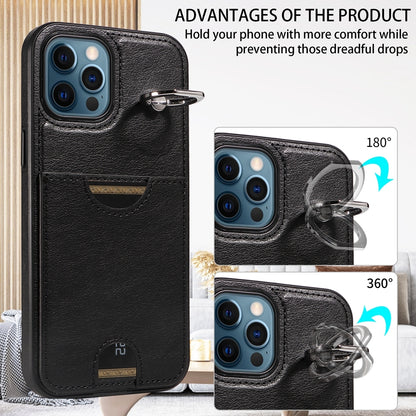iPhone 12 Pro Max Calf Texture Phone Case with Card Slot & Ring Holder - Durable & Stylish Protection