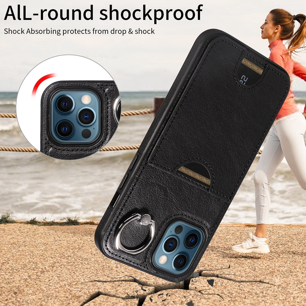 iPhone 12 Pro Max Calf Texture Phone Case with Card Slot & Ring Holder - Durable & Stylish Protection