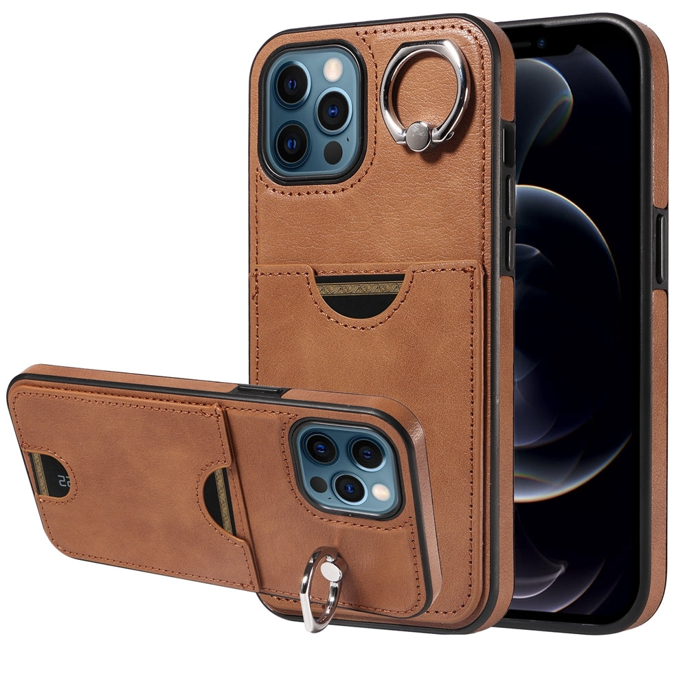 iPhone 12 Pro Max Calf Texture Phone Case with Card Slot & Ring Holder - Durable & Stylish Protection