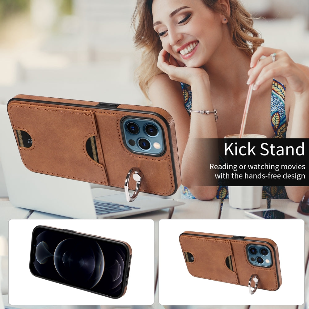 iPhone 12 Pro Max Calf Texture Phone Case with Card Slot & Ring Holder - Durable & Stylish Protection